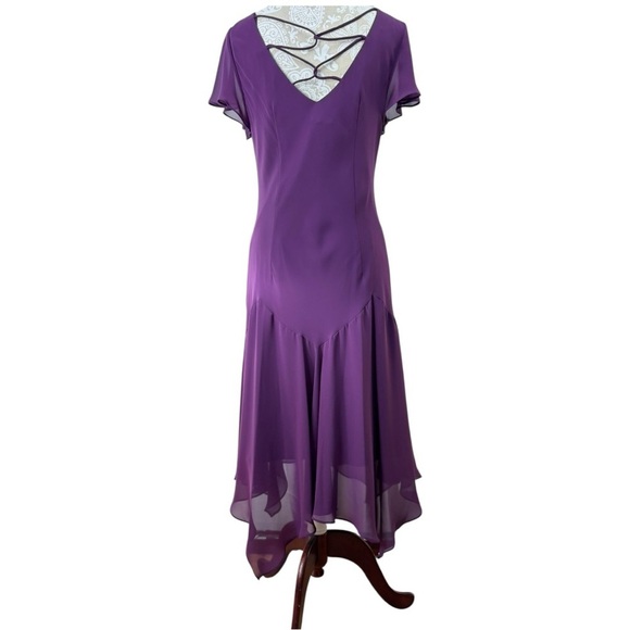 SL Fashions Size 14 Midi Dress Purple Whimsigoth Embroidered Sequin Handkerchief - Picture 2 of 8